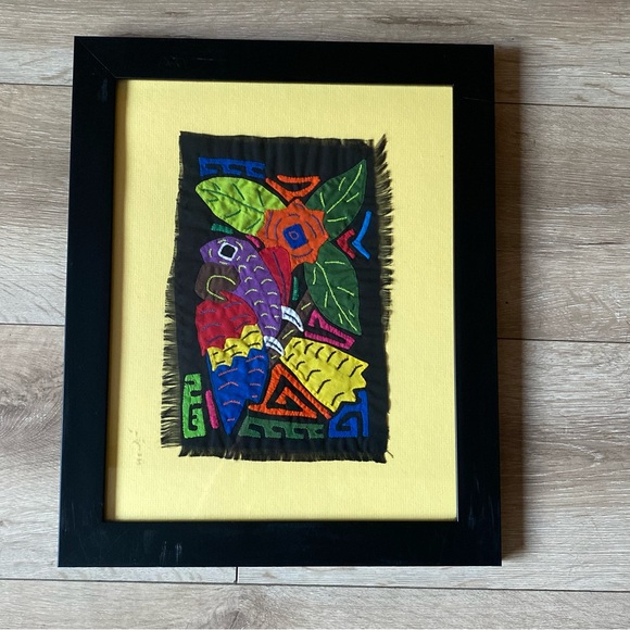 Vintage Mola Molita Kuna Framed Textile Fiber Art South American parrot folk art - Picture 2 of 9